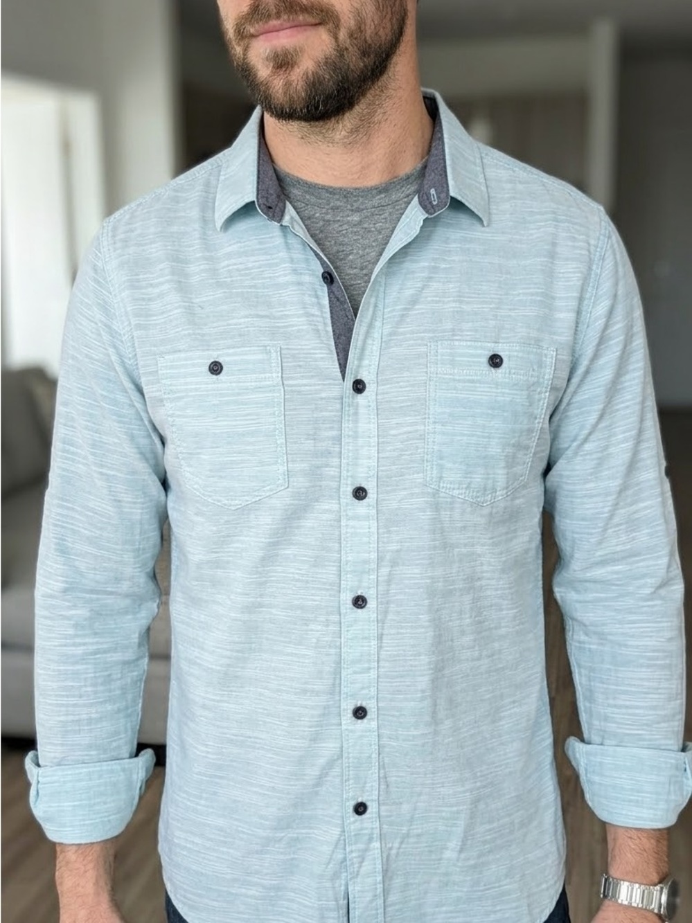 Eighty Eight Men's Pale Blue Textured Button-Up Shirt